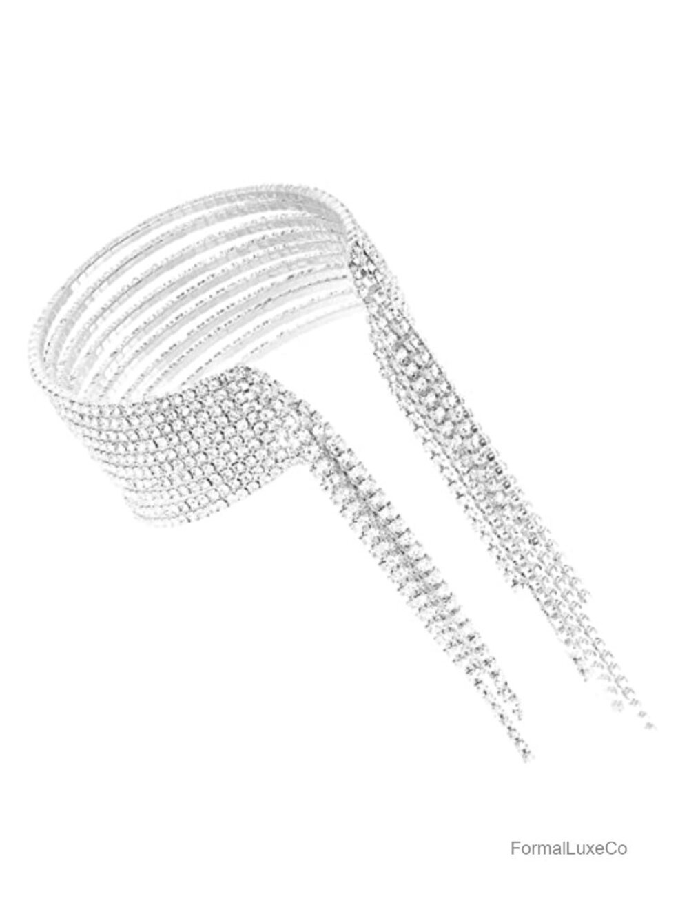 Multi-strand Flexible Wire Crystal Rhinestone Fringe Statement Cuff Bracelet